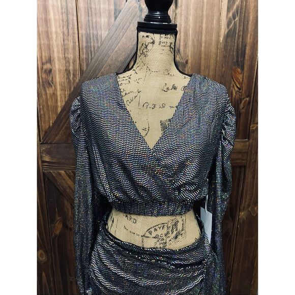 Rosevelvet Black Sequin 2Pc Skirt & Blouse Top Womens Dress Sz L - Picture 3 of 6